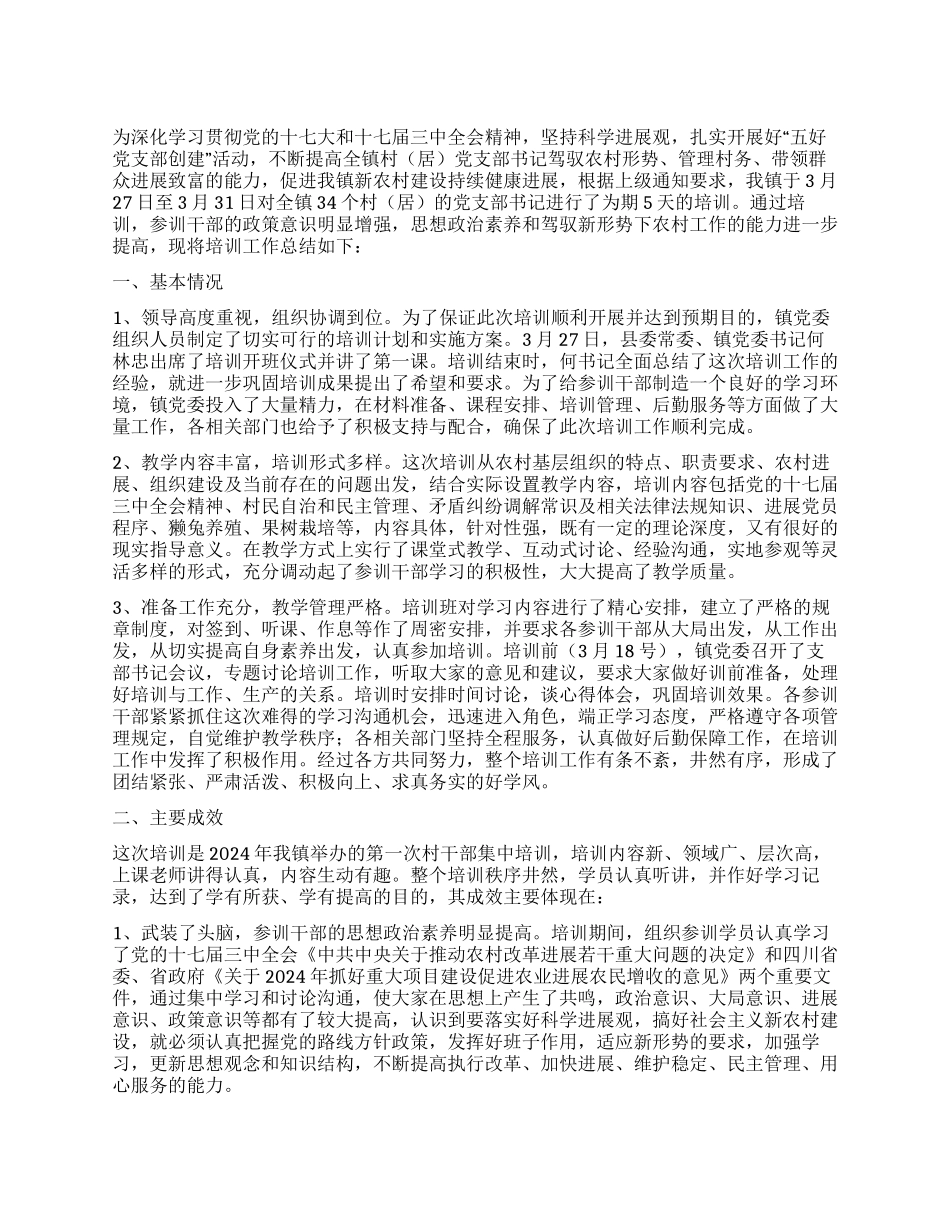 乡镇村支书记2024年培训工作总结_第1页