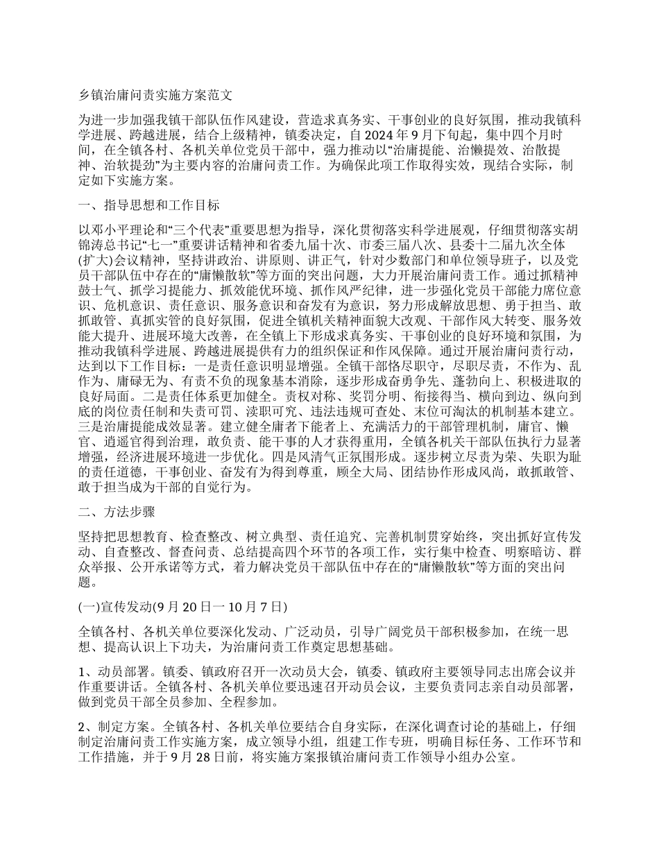 乡镇治庸问责实施方案_第1页
