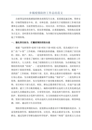 乡镇疫情防控工作总结范文