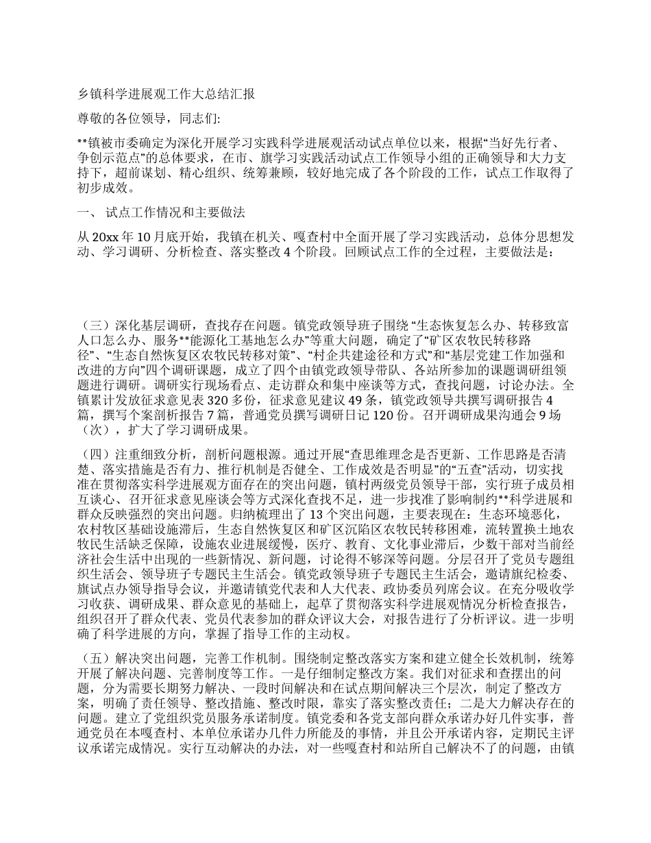 乡镇科学发展观工作大总结汇报_第1页