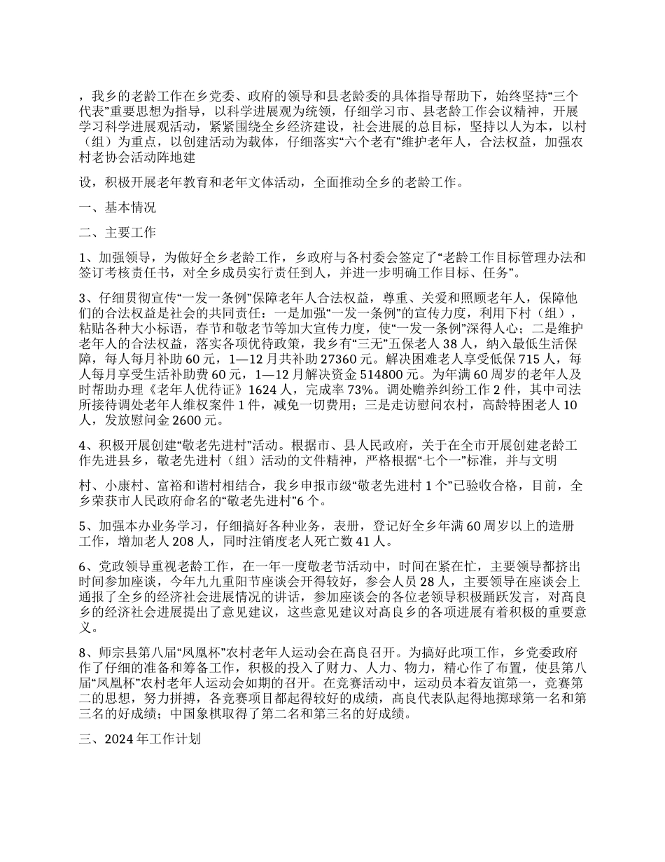 乡镇老龄工作总结及2024年工作计划_第1页