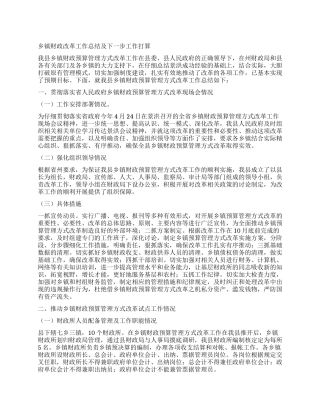 乡镇财政改革工作总结及下一步工作打算