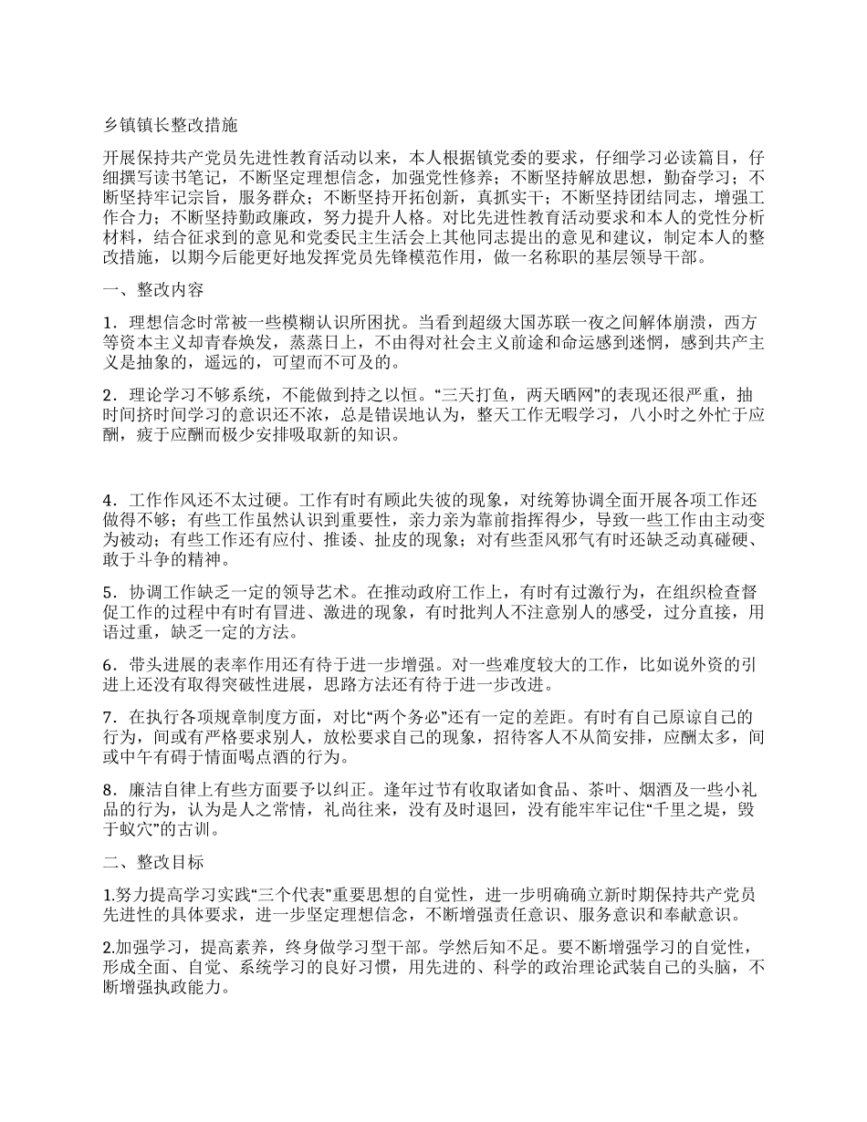 乡镇镇长整改措施_第1页