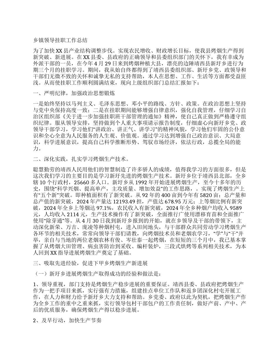 乡镇领导挂职工作总结_第1页