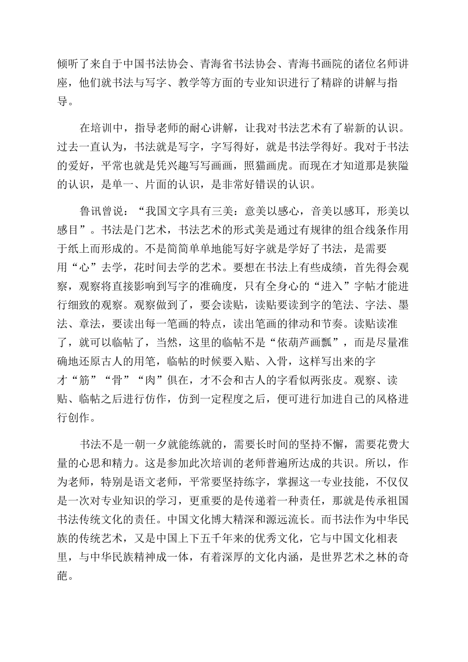 书法培训心得体会范文_第2页