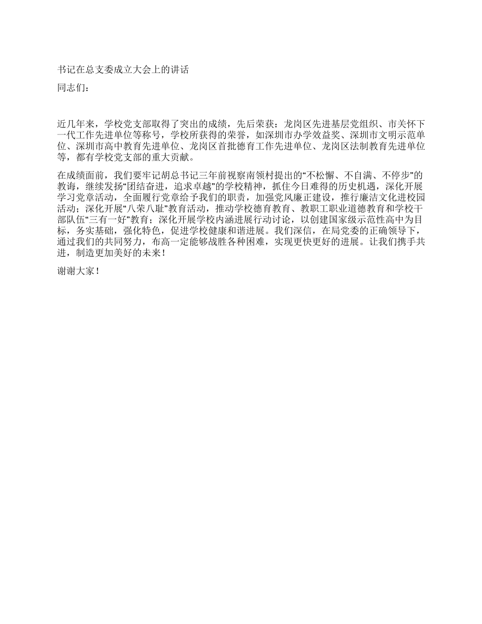 书记在总支委成立大会上的讲话_第1页