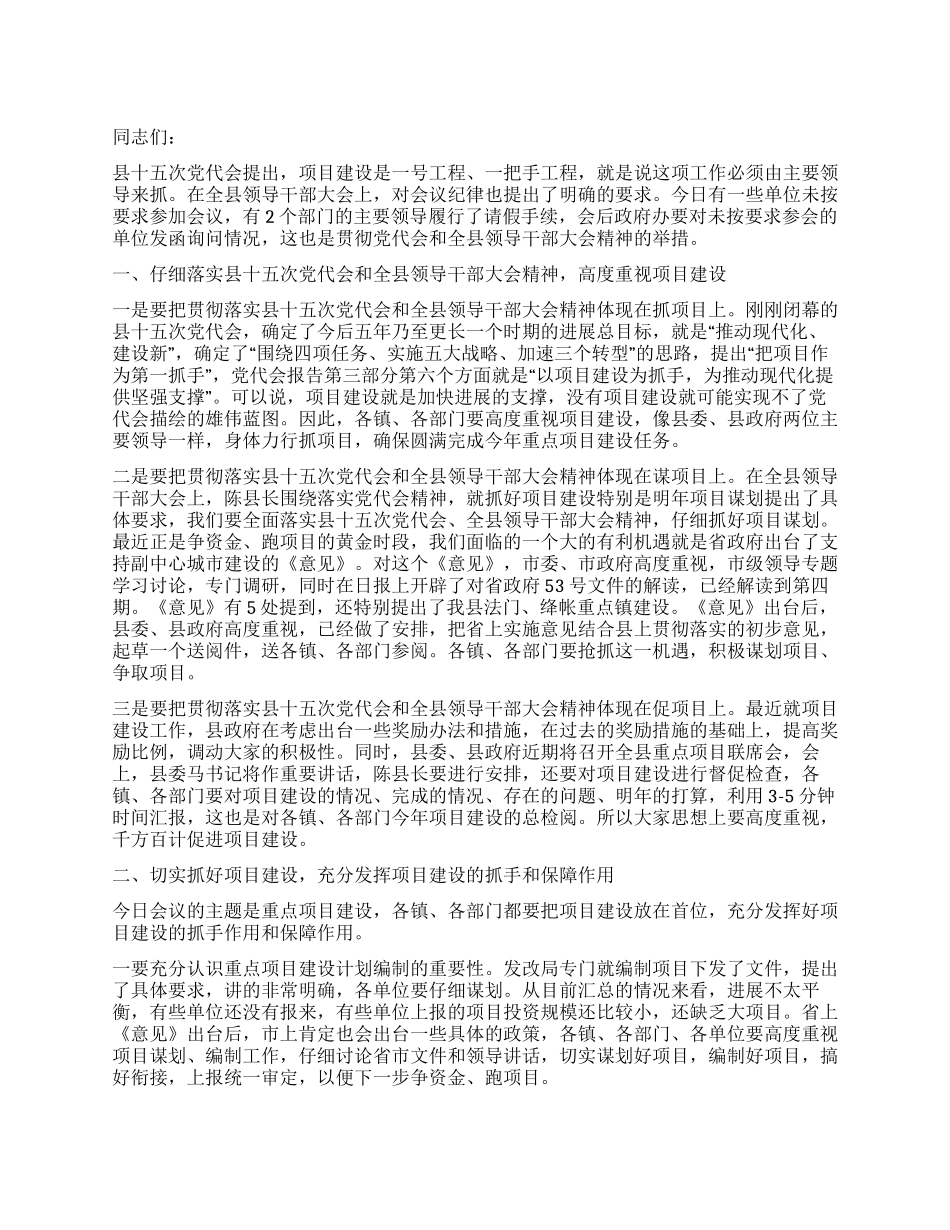 书记在重点项目谋划汇报会发言_第1页