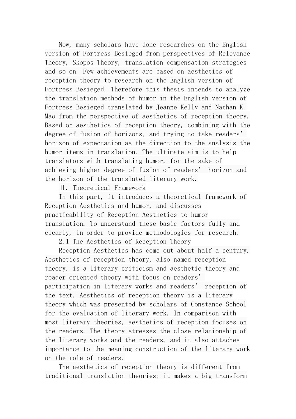 接受美学视角下《围城》中幽默语翻译方法研究分析  汉语言文学专业_第3页