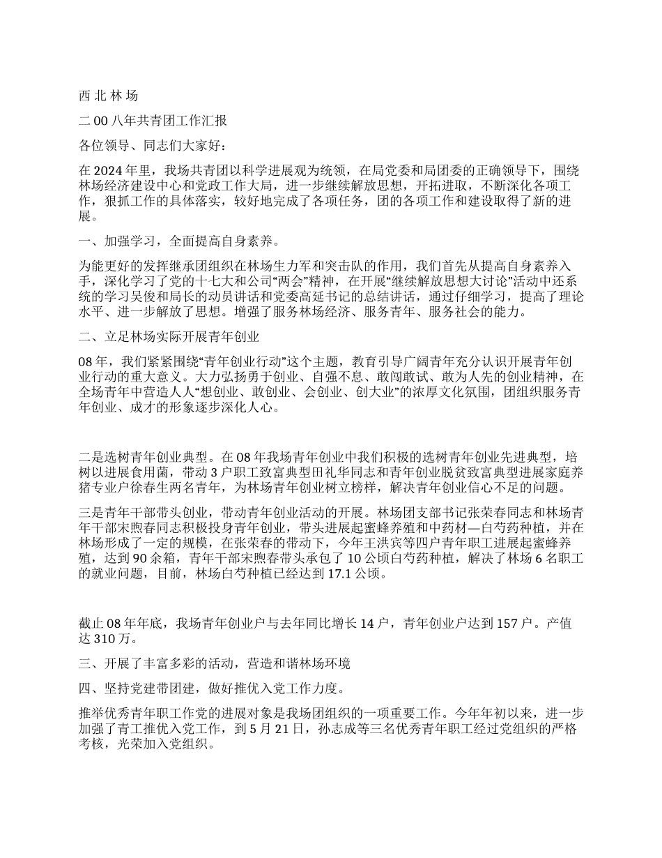 二00八年共青团工作汇报_第1页