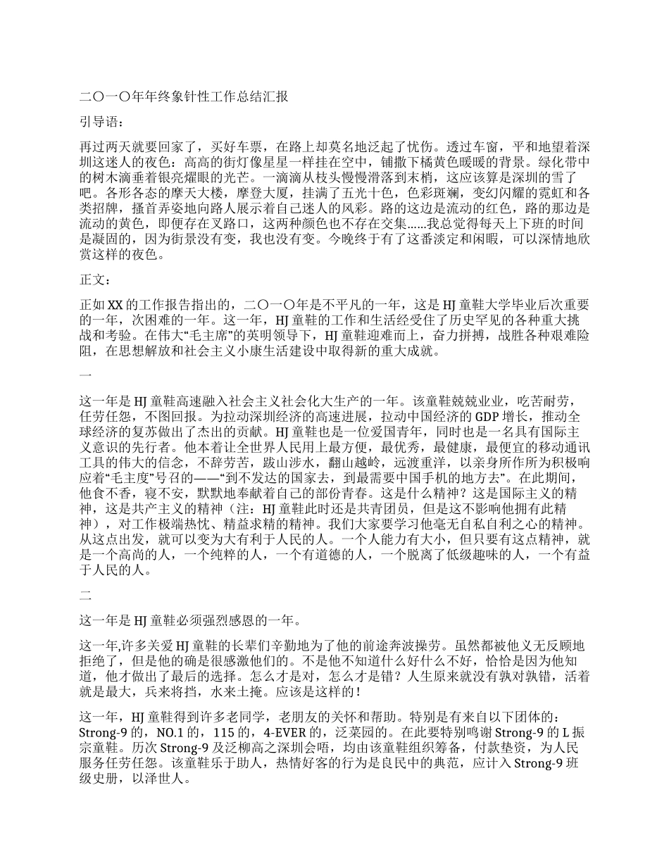 二〇一〇年年终象针性工作总结汇报_第1页