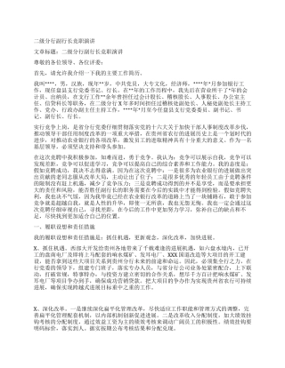 二级分行副行长竞职演讲