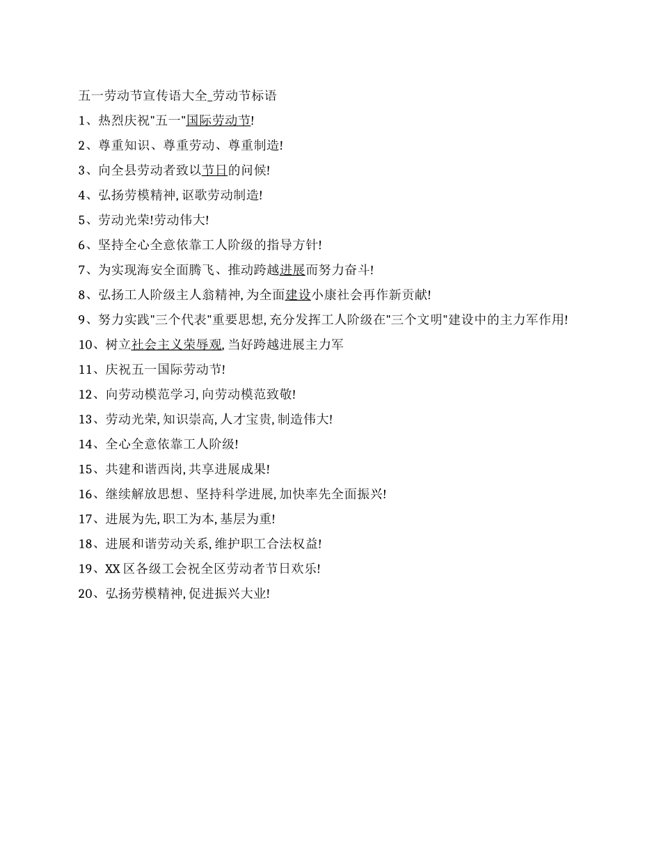 五一劳动节宣传语大全-劳动节标语_第1页