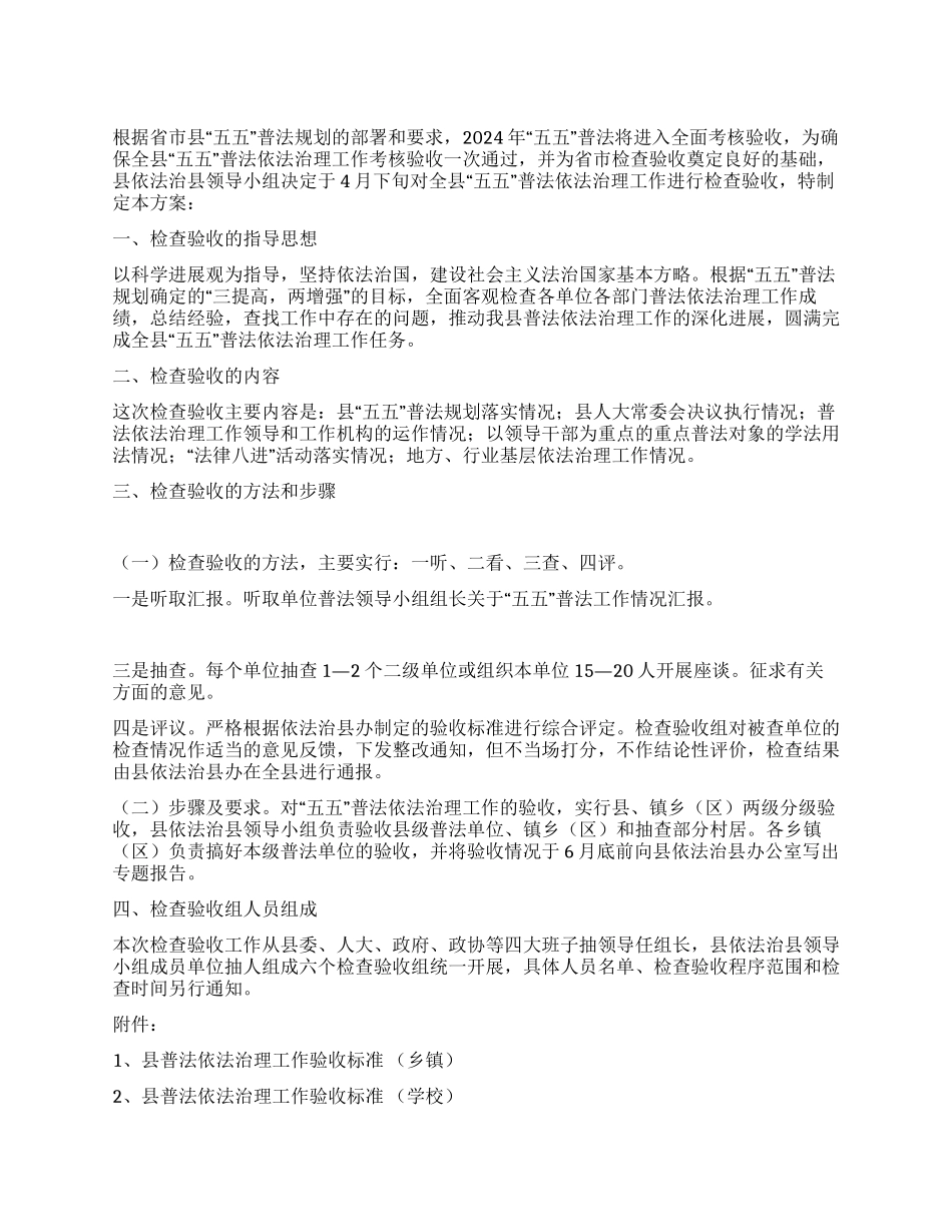 五五普法依法治理工作检查验收方案_第1页