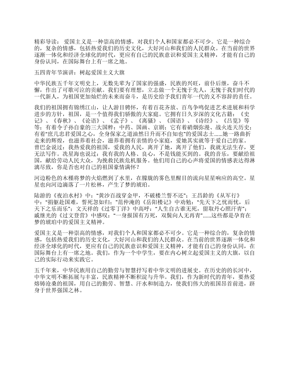 五四青年节演讲树起爱国主义大旗_第1页