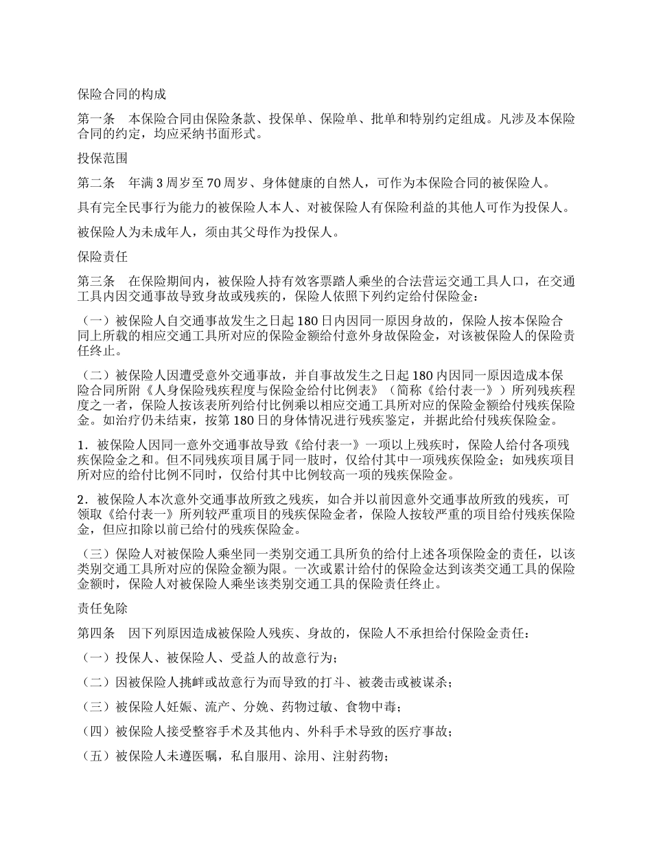 交通意外伤害保险合同_第1页