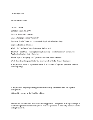 交通运输个人简历-英文