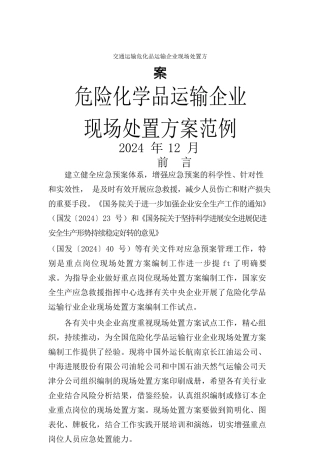 交通运输危化品运输企业现场处置方案