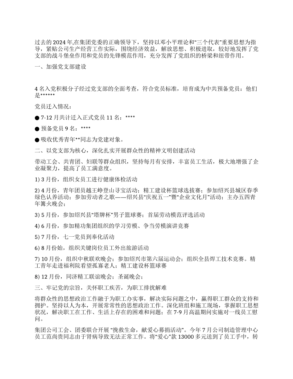 产业集团行政党支部2024年度工作总结_第1页