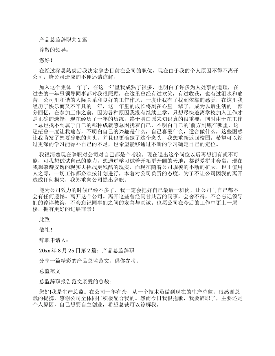 产品总监辞职报告共_第1页