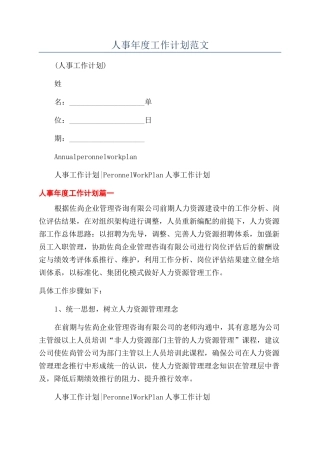 人事年度工作计划范文