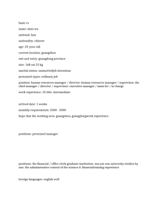 人事经理英文简历范例