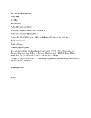 人力资源主管个人英文简历范文