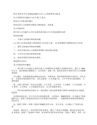 人力资源综合实验课程实习调查报告模板