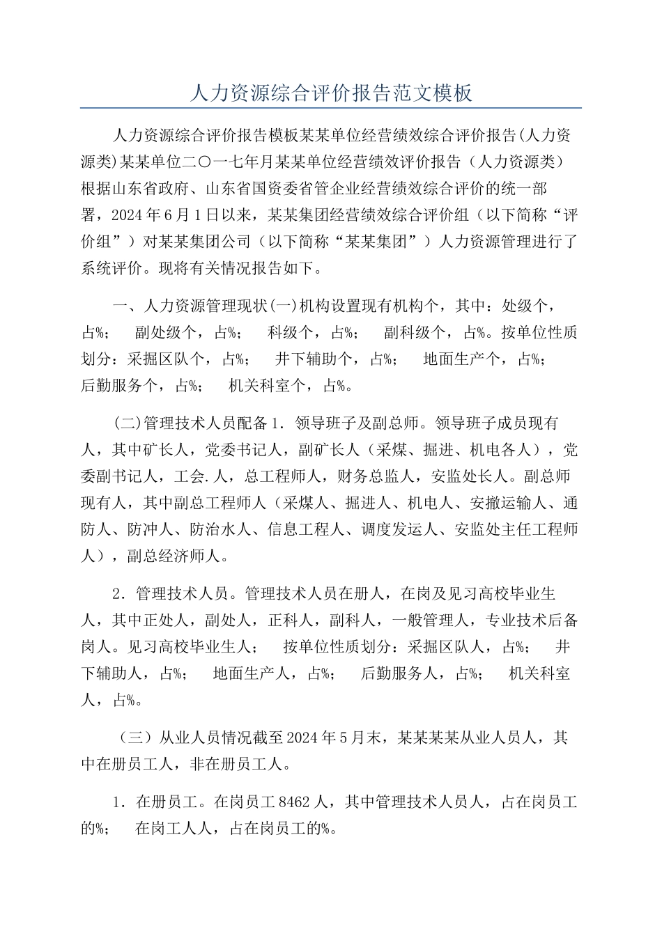 人力资源综合评价报告范文模板_第1页
