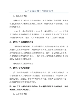 人力资源薪酬工作总结范文
