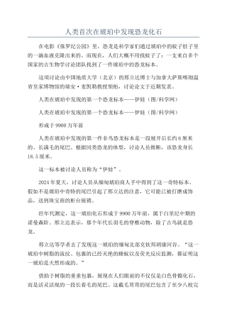 人类首次在琥珀中发现恐龙化石