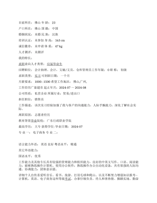 仓管个人简历范文