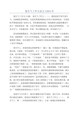 他生气了作文范文12024年