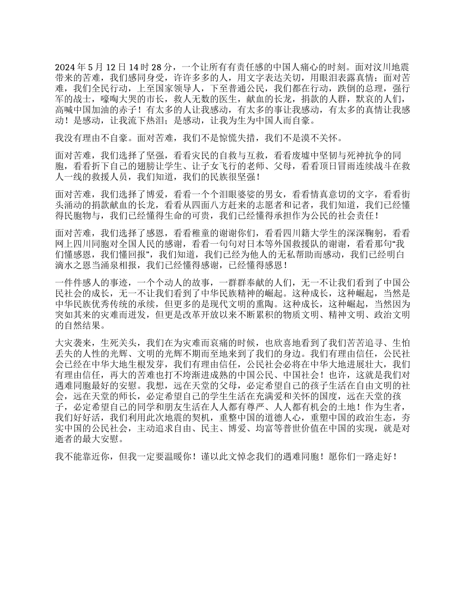 以文明的进步告慰--沉痛悼念汶川地震遇难同胞_第1页