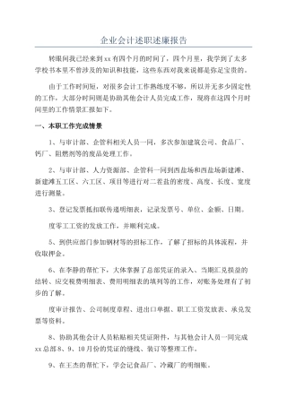 企业会计述职述廉报告