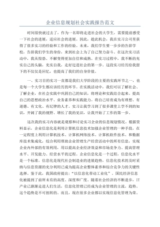企业信息规划社会实践报告范文