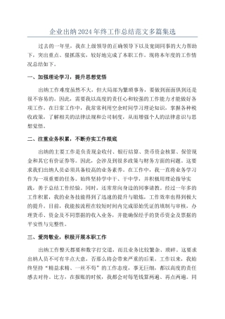 企业出纳2024年终工作总结范文多篇集选