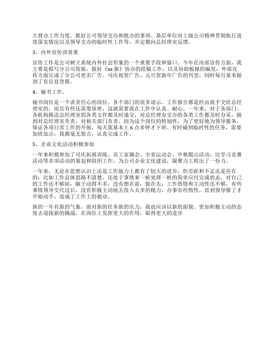 企业办公室文秘个人工作总结_第2页