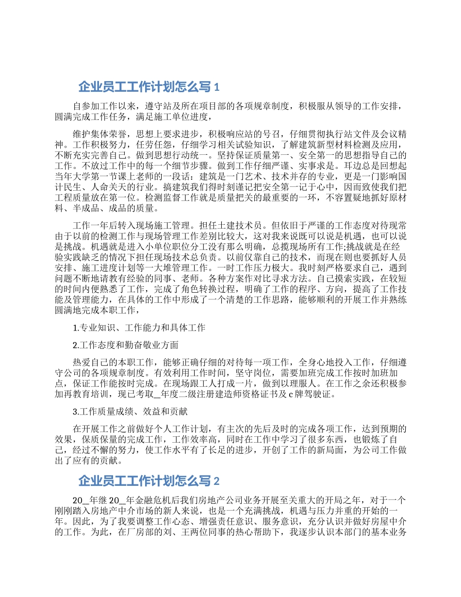 企业员工工作计划怎么写五篇2024_第1页