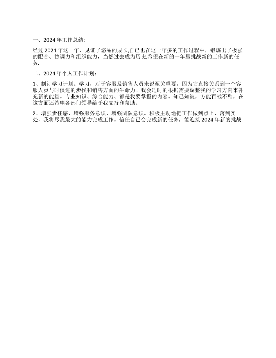企业客服人员工作总结及工作计划_第1页