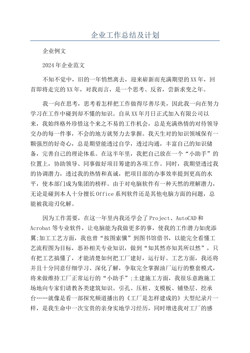 企业工作总结及计划_第1页
