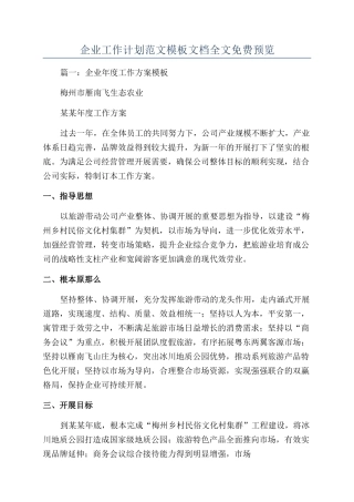 企业工作计划范文模板文档全文免费预览