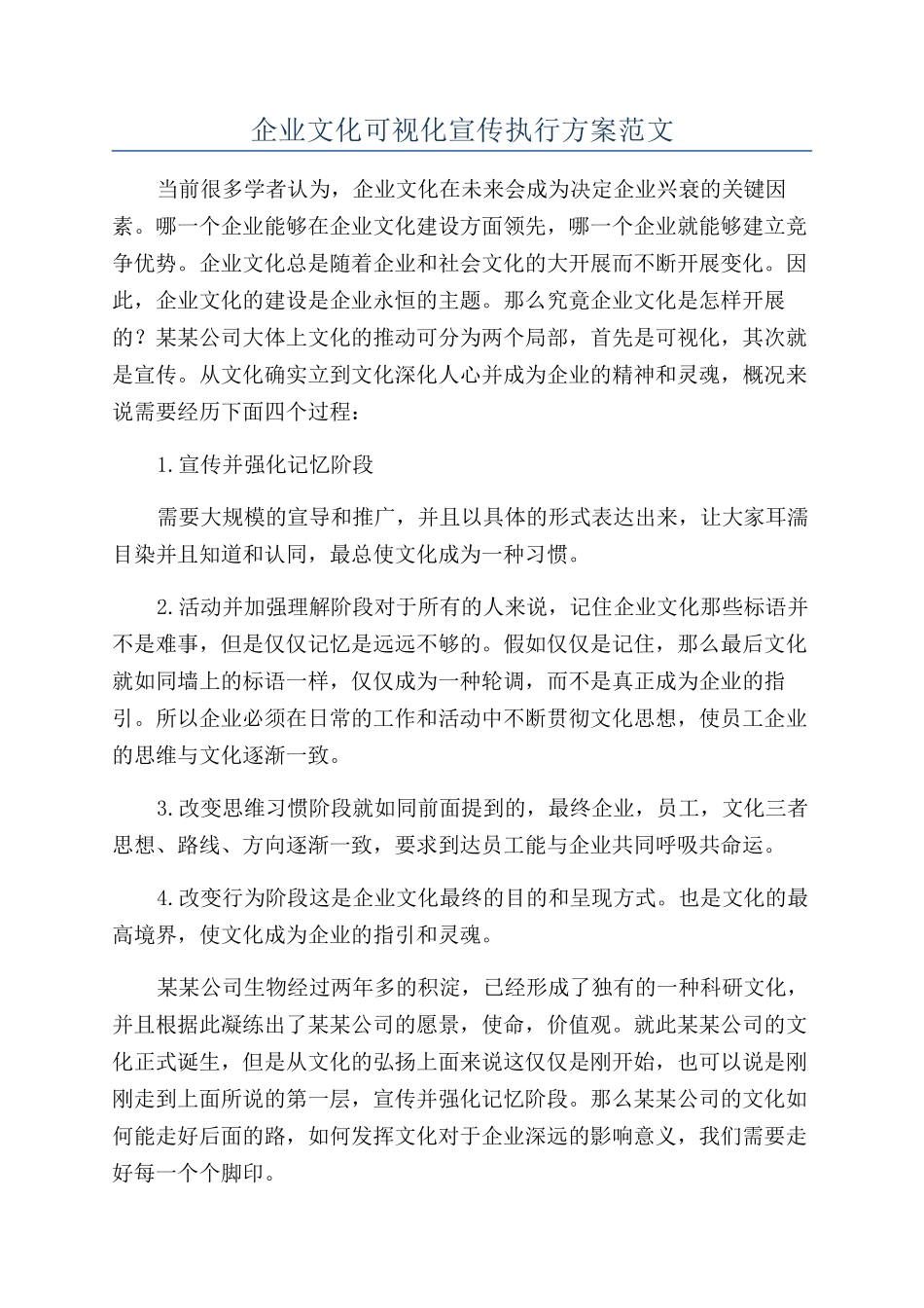 企业文化可视化宣传执行方案范文_第1页