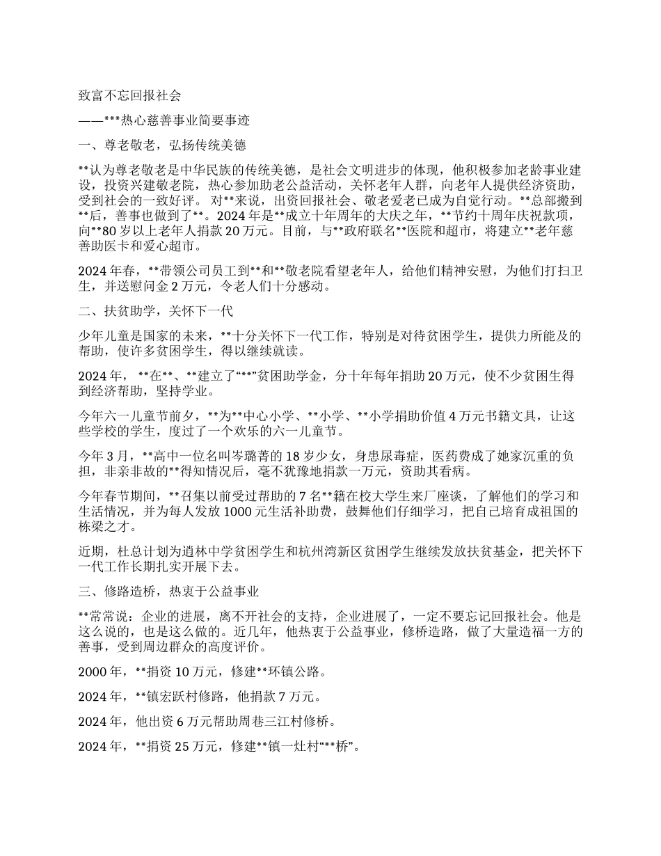 企业老总热心慈善事业简要事迹_第1页