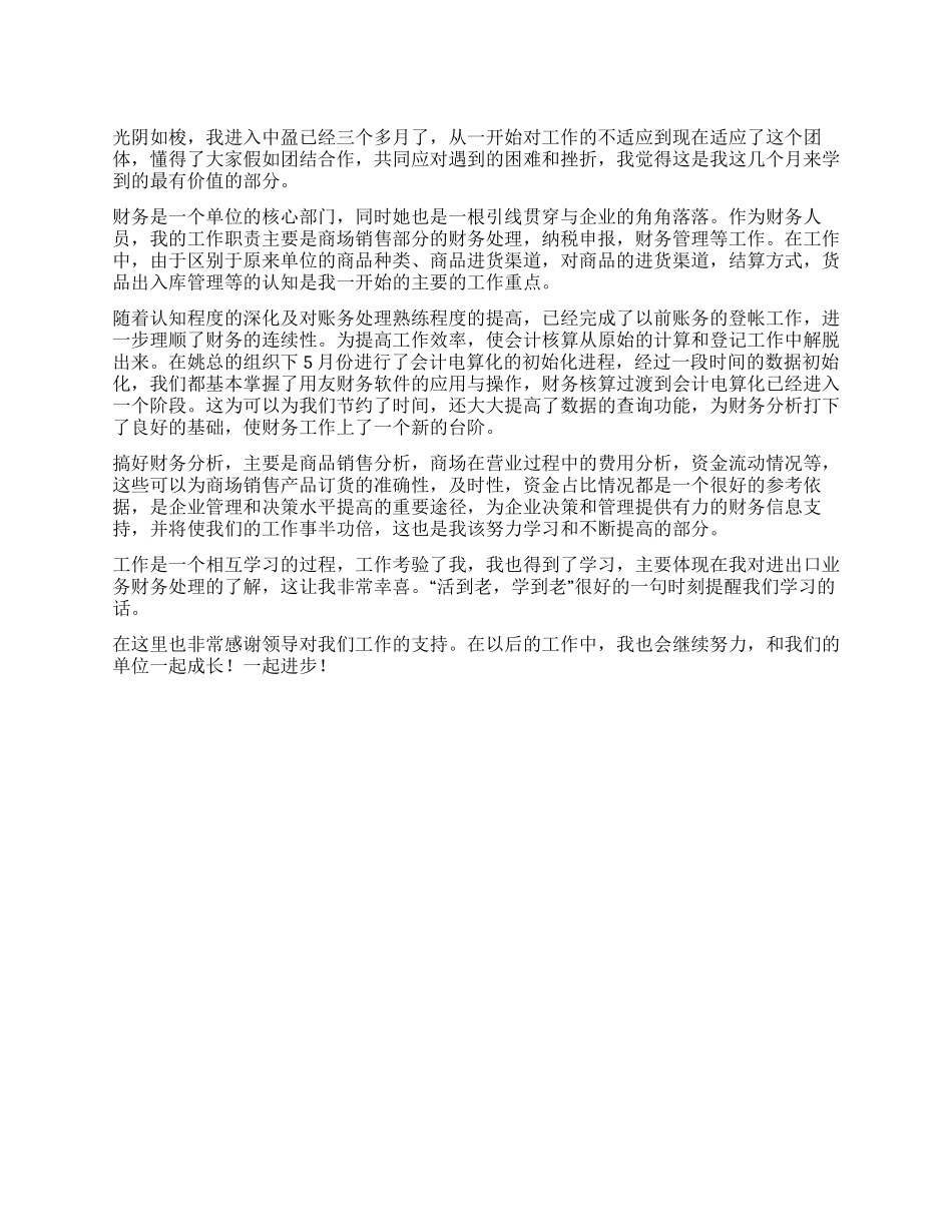 企业财务2024年上半年个人工作总结_第1页
