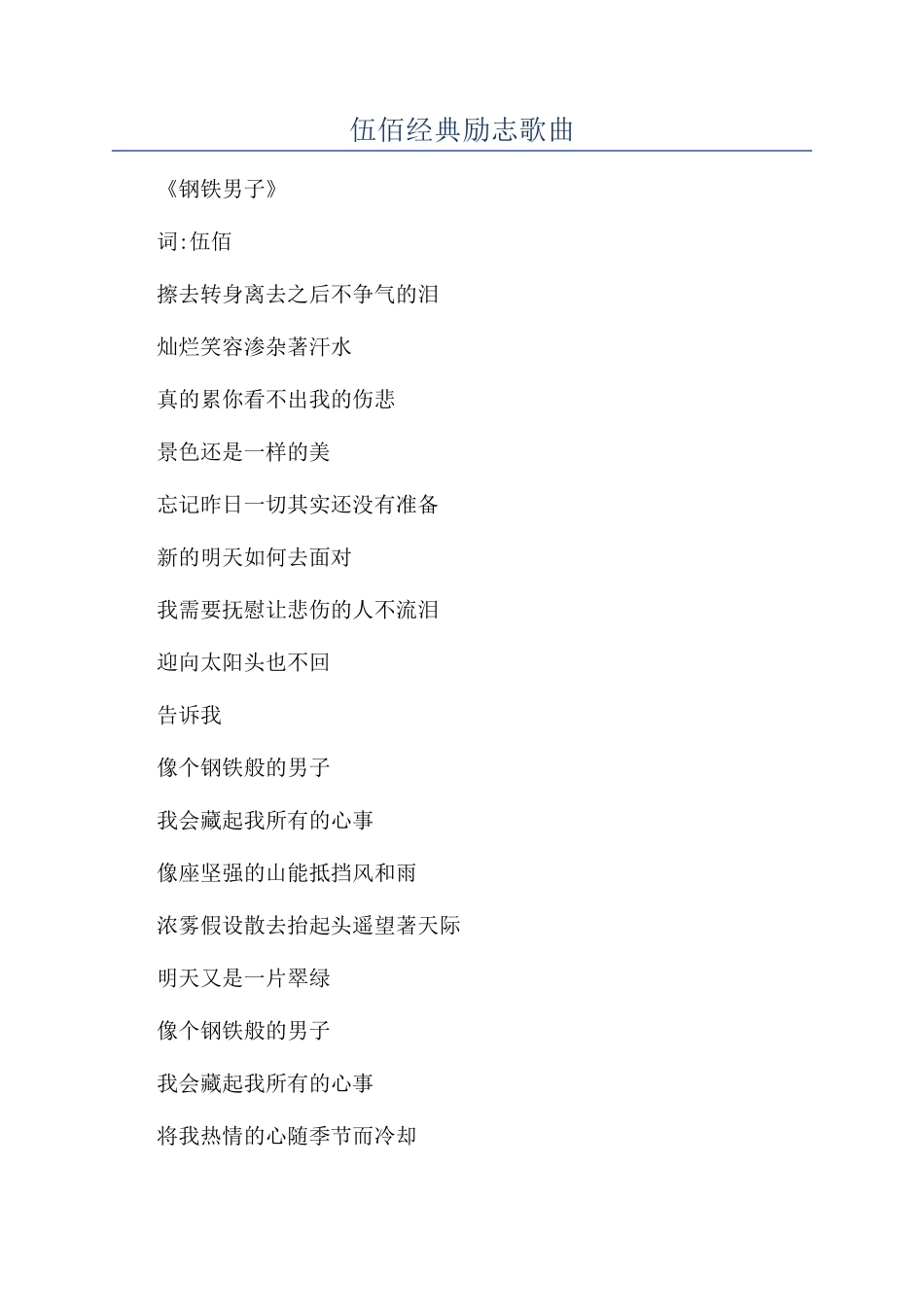 伍佰经典励志歌曲_第1页