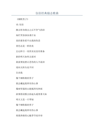 伍佰经典励志歌曲