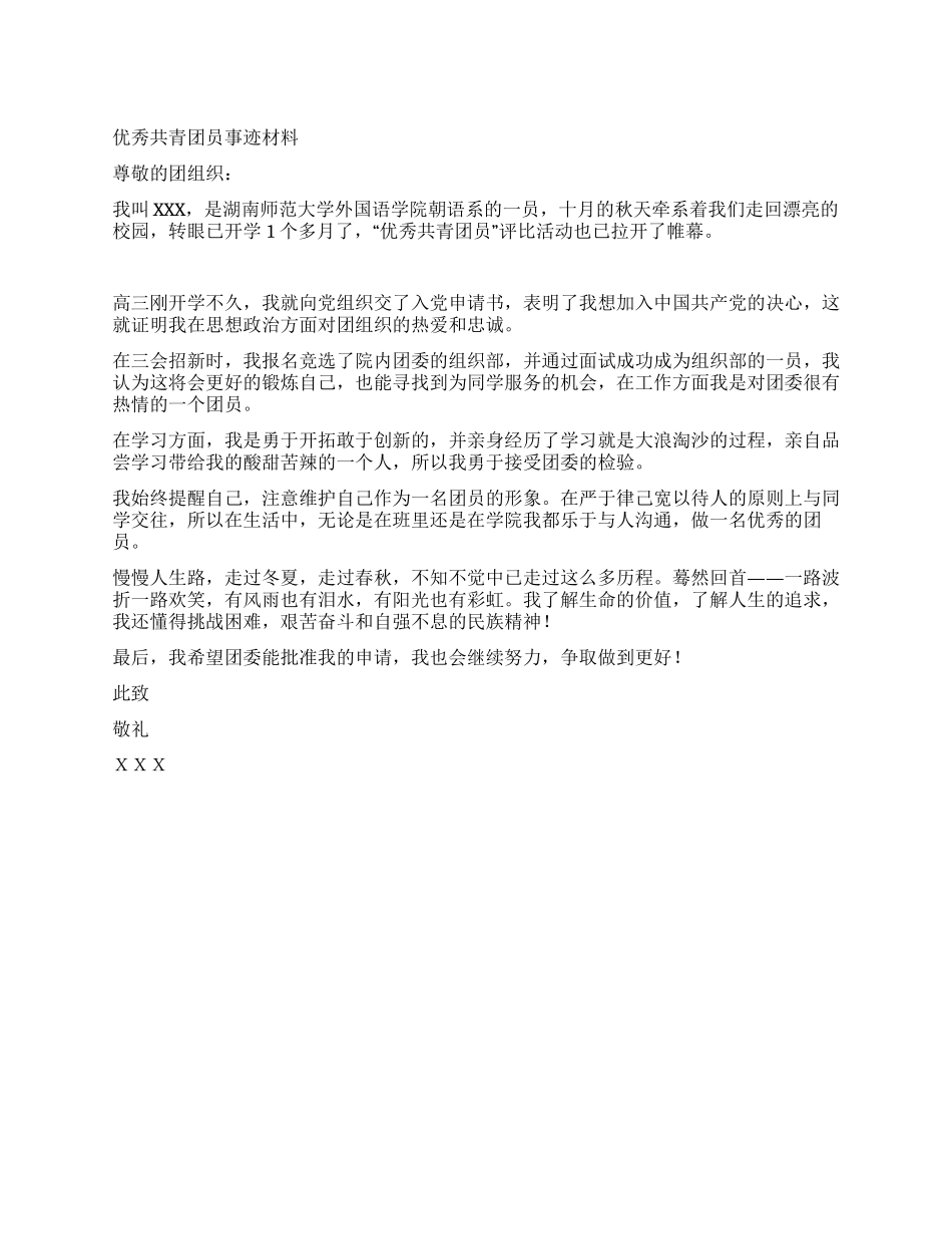 优秀共青团员事迹材料范文_第1页