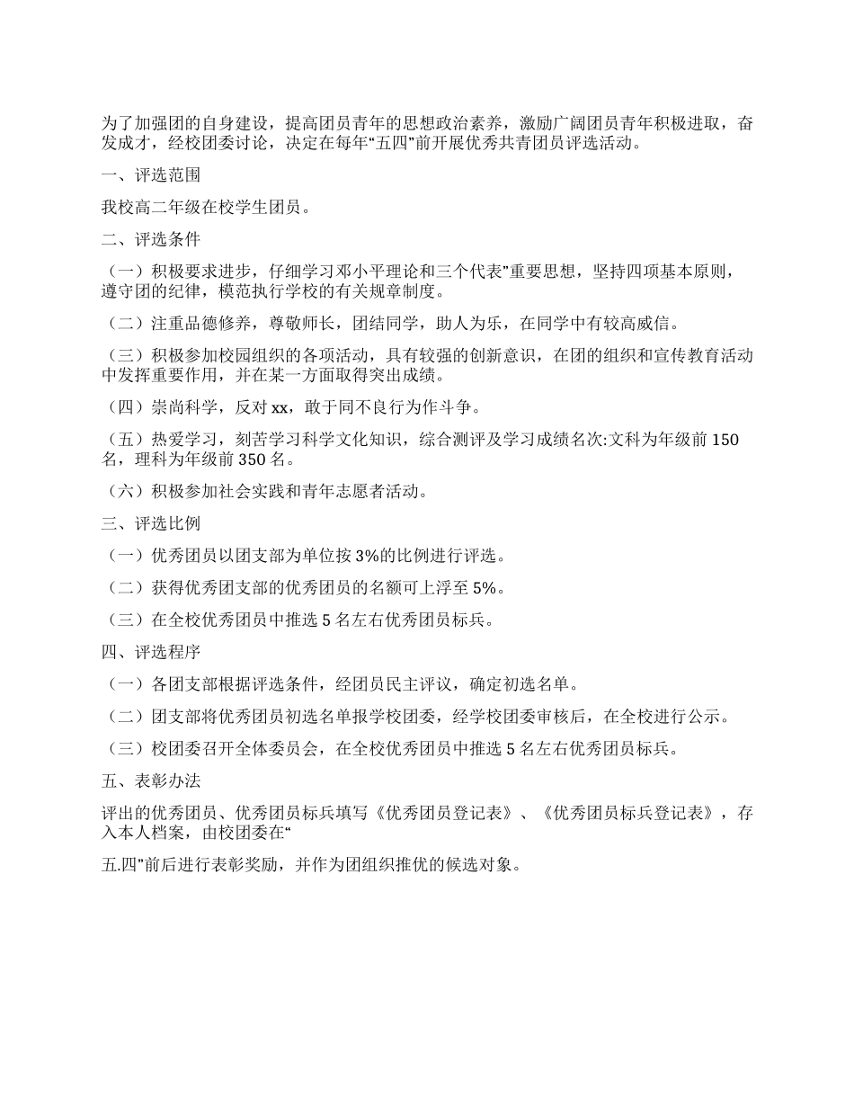 优秀共青团员评选办法_第1页