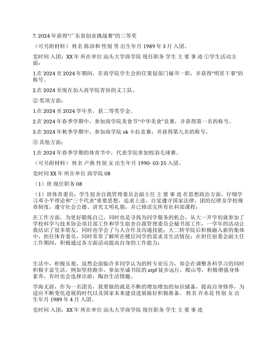 优秀团员候选人简介_第2页