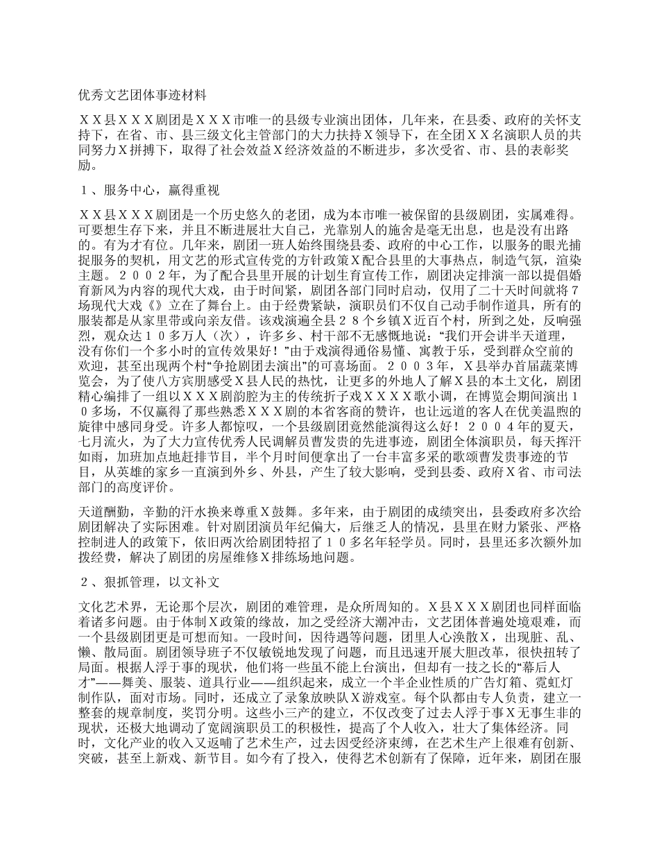优秀文艺团体事迹材料_第1页